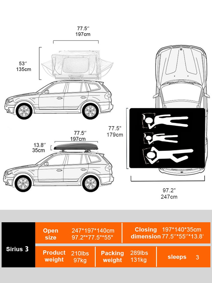 Naturnest Sirius 3 Clamshell Roof Top Tent