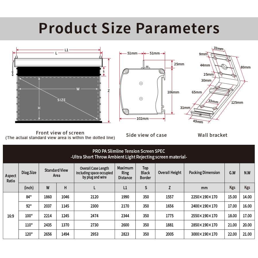 VIVIDSTORM PRO PA Slimline Motorized Tension UST ALR Projector screen
