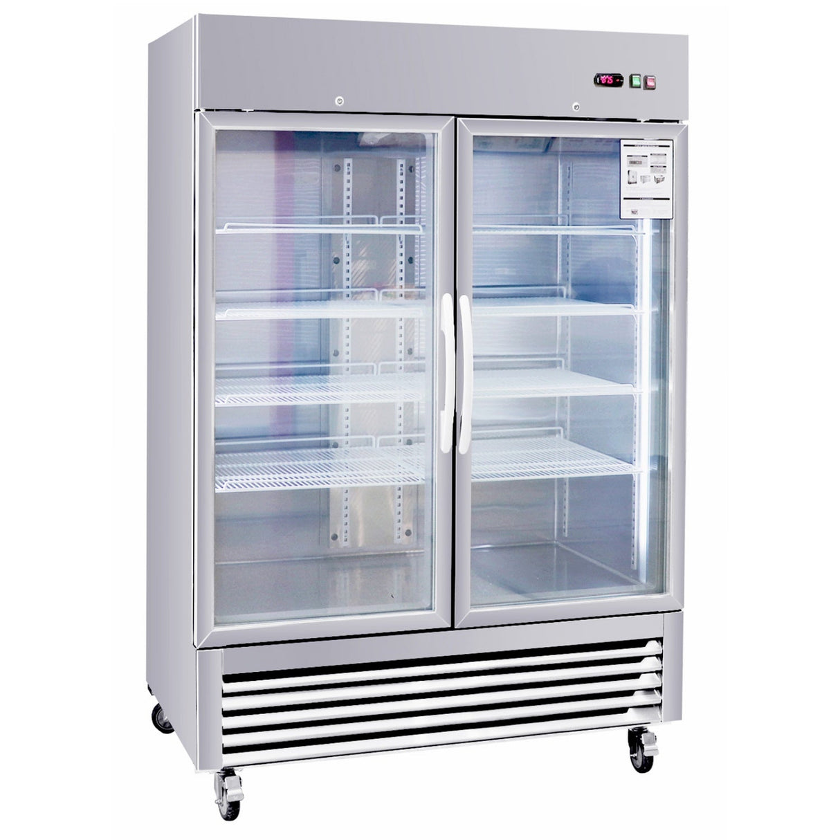 54"W Commercial Refrigerator 42 cu. ft. 2 Glass Door Reach In Refrigerator