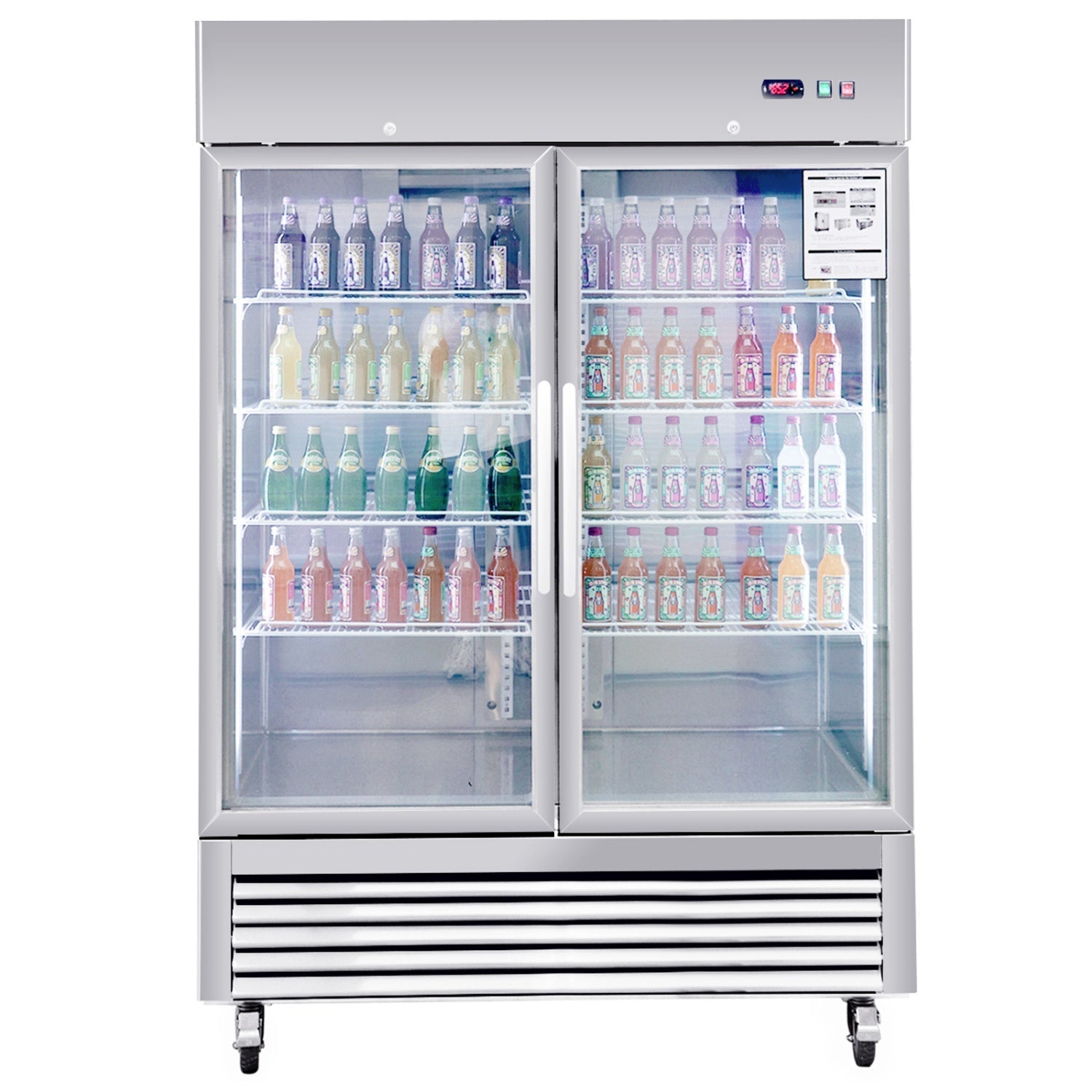 54"W Commercial Refrigerator 42 cu. ft. 2 Glass Door Reach In Refrigerator