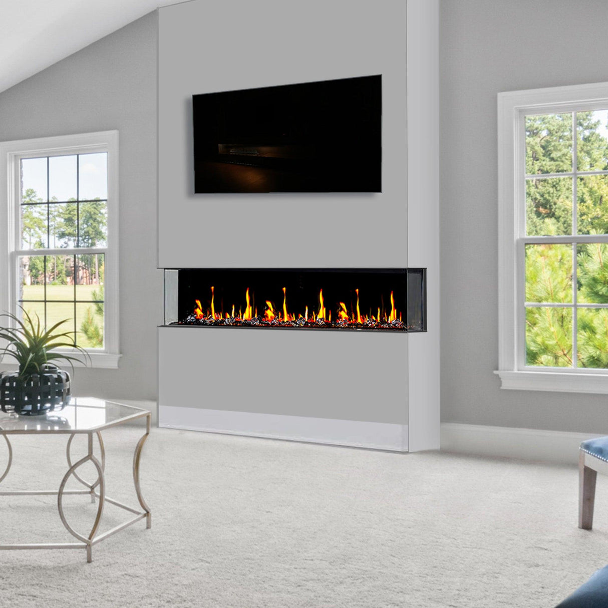 2025 New Warmcastle 50-inch 3-Sided Smart Electric Fireplace with Crackling Sounds, App Diamond-like Crystal (Model: ZEF50T)