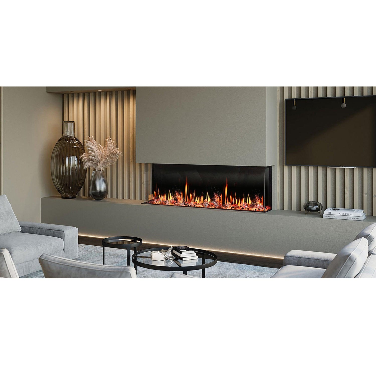 2025 New Warmcastle 50-inch 3-Sided Smart Electric Fireplace with Crackling Sounds, App Diamond-like Crystal (Model: ZEF50T)