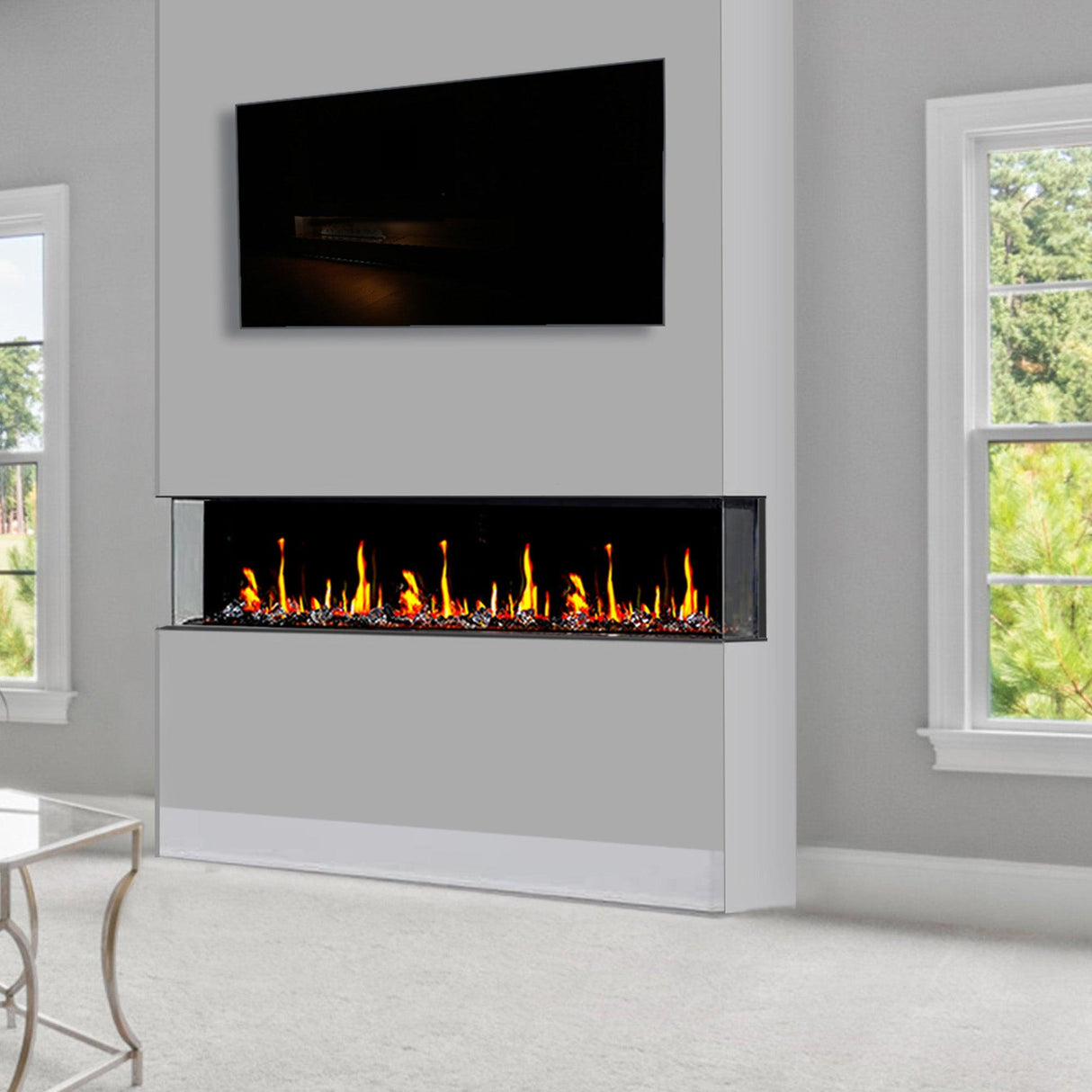 2025 New Warmcastle 50-inch 3-Sided Smart Electric Fireplace with Crackling Sounds, App Diamond-like Crystal (Model: ZEF50T)