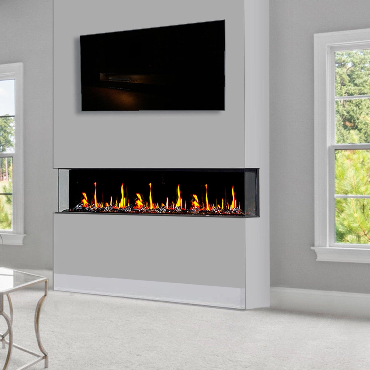 2025 New Warmcastle 50-inch 3-Sided Smart Electric Fireplace with Crackling Sounds, App Diamond-like Crystal (Model: ZEF50T)