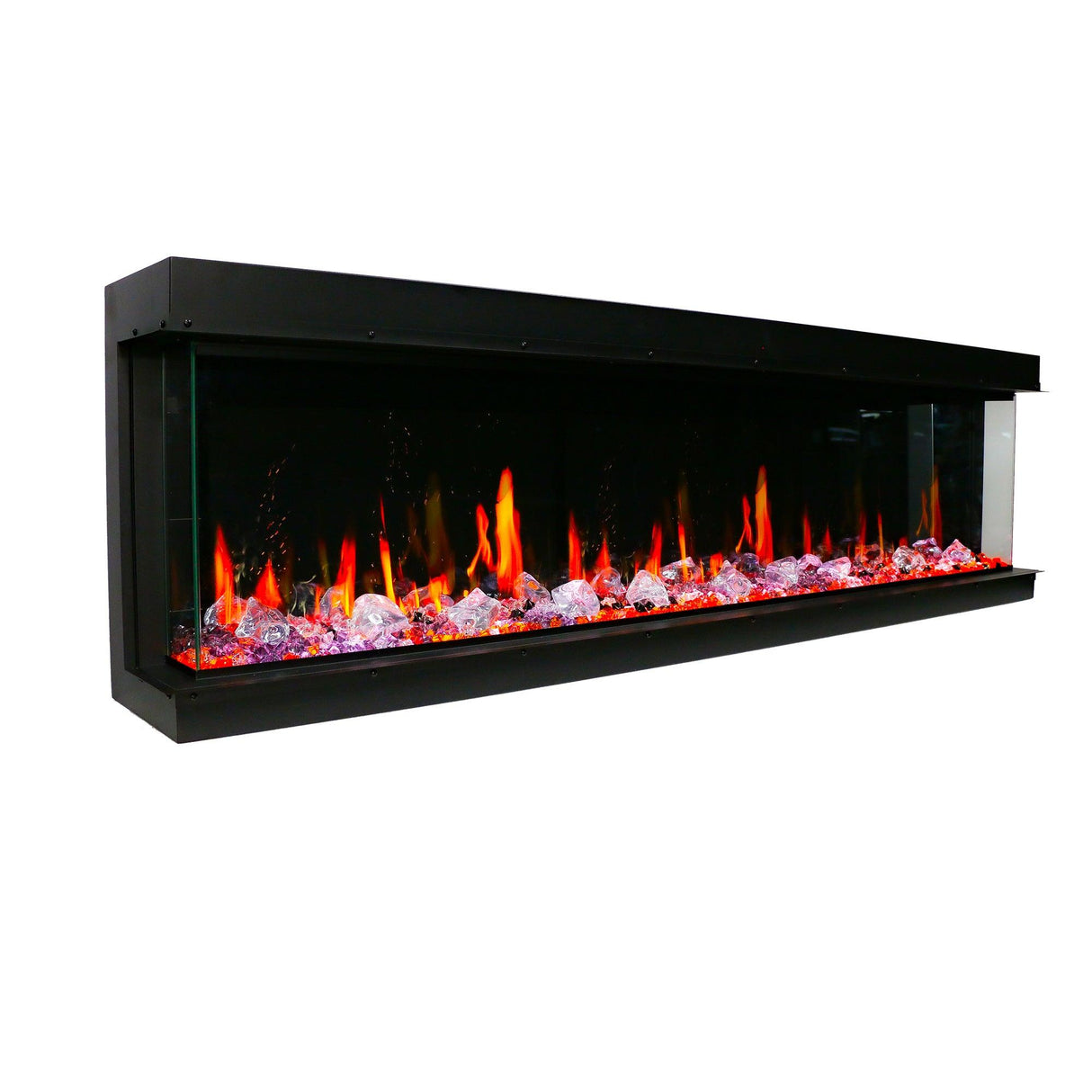 2025 New 2025 Warmcastle 60-Inch 3-Sided Smart Electric Fireplace with Crackling Sounds, App Control, Driftwood Logs, Reflective Fire Glass Amber (Model: ZEF60TA)