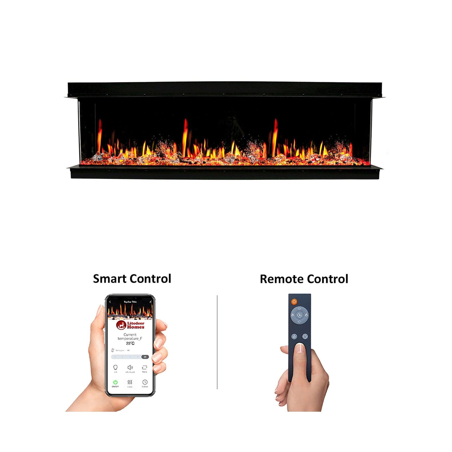 2025 New Warmcastle 3-Sided 60-inch Smart electric fireplace with app wifi enabled diamond-like crystal (Model: ZEF60T)