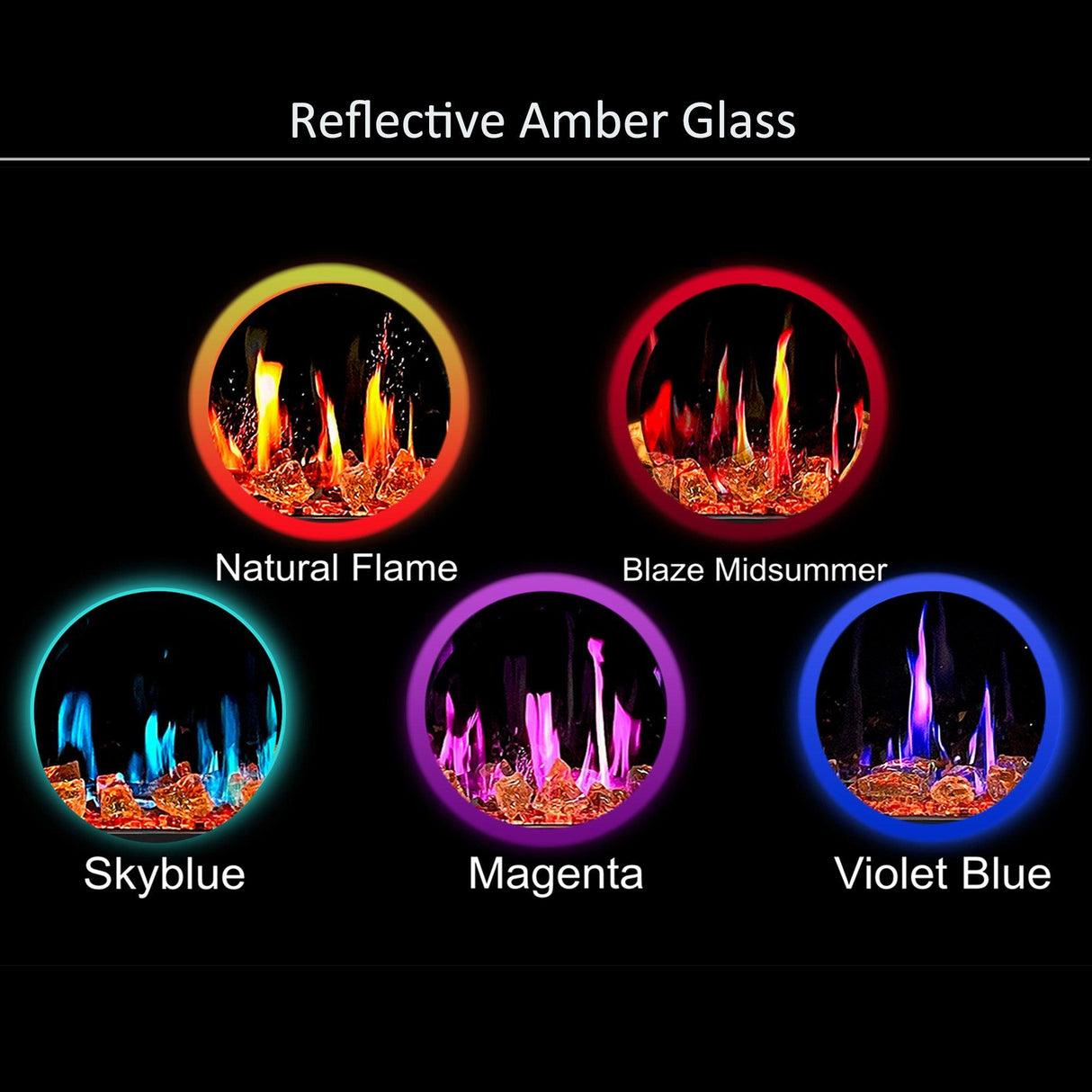 2025 New 2025 Warmcastle 60-Inch 3-Sided Smart Electric Fireplace with Crackling Sounds, App Control, Driftwood Logs, Reflective Fire Glass Amber (Model: ZEF60TA)