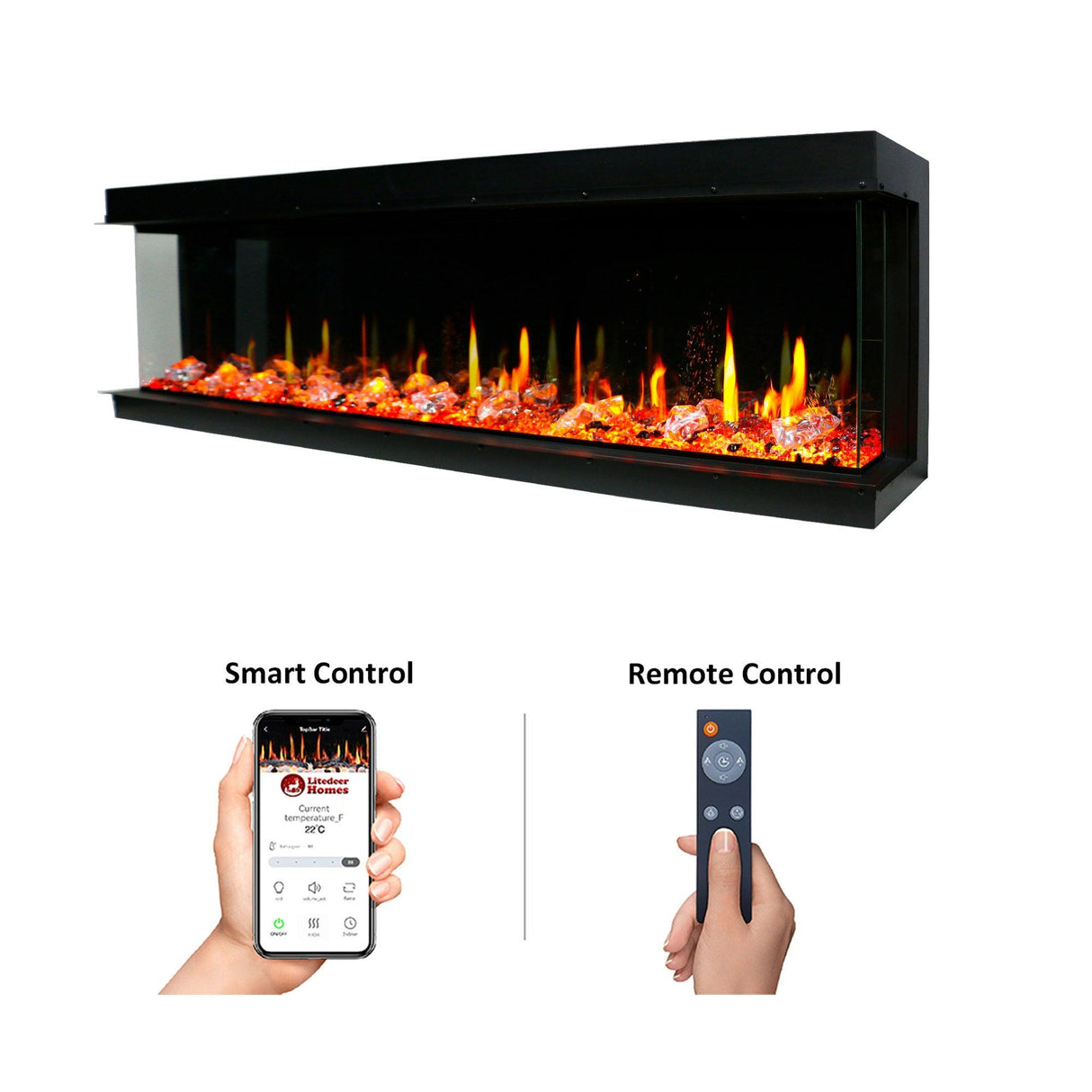 2025 New Litedeer Homes Warmcastle 72-Inch 3-Sided Smart Electric Fireplace (Model: ZEF72T) β WiFi-Enabled with Smart App Control