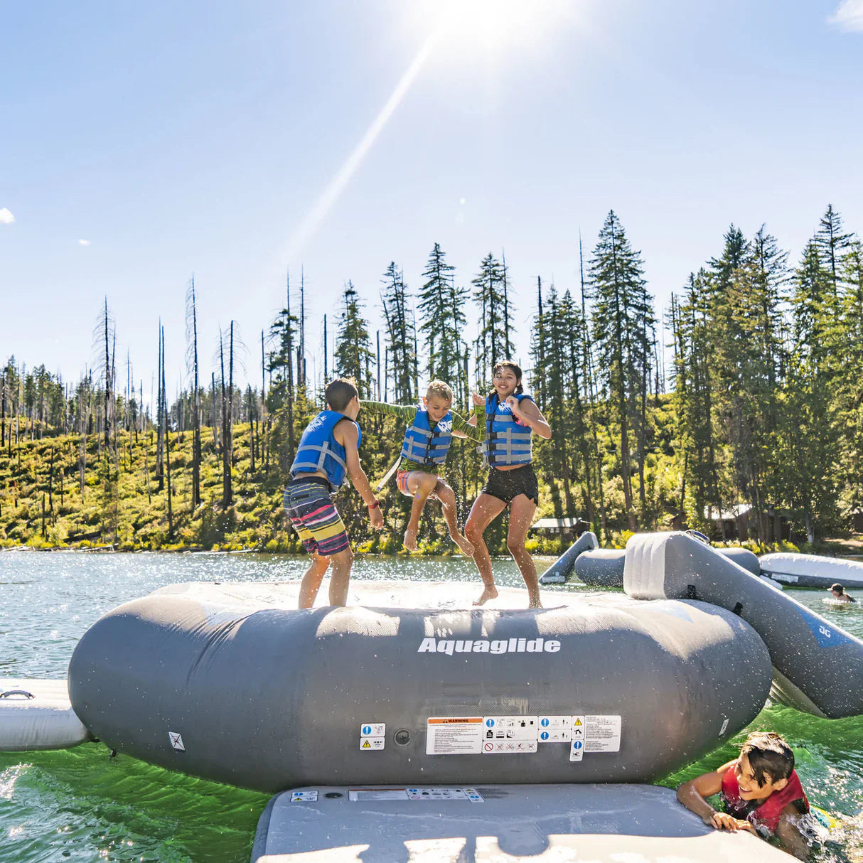 Aquaglide Ricochet 16' Bouncer Aquapark with Slide, Log, and C-Deck