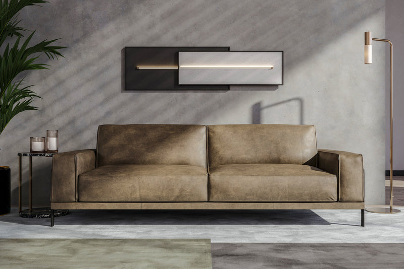 Valencia Chiara Leather Sofa with Steel Frame, Russet Brown