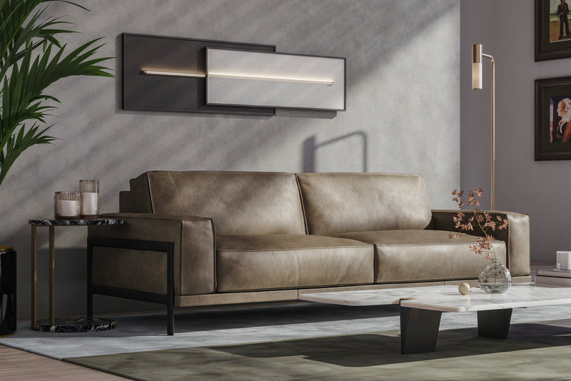 Valencia Chiara Leather Sofa with Steel Frame, Russet Brown