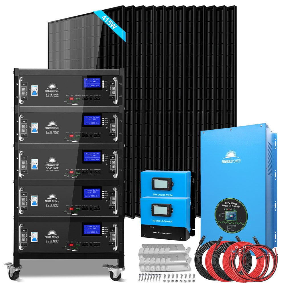 Off-Grid Solar Kits 12kW/15kW/18kW Options 120V/240V with 48v LiFePO4 Lithium Batteries & 415w Solar Panels SGR-18K20E