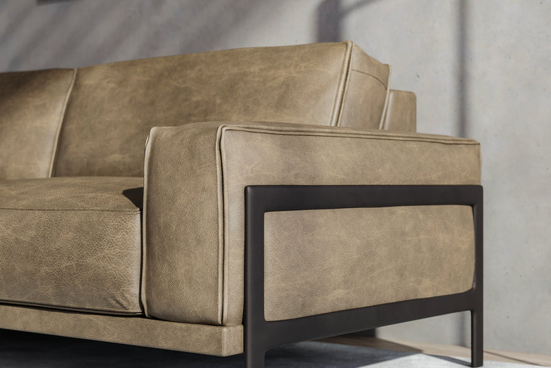 Valencia Chiara Leather Sofa with Steel Frame, Russet Brown