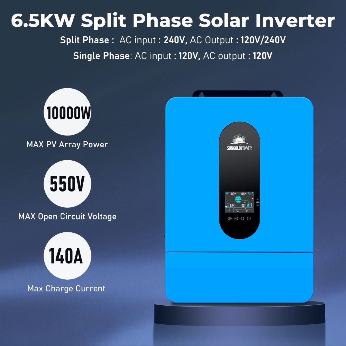 Off-Grid Solar Kit 6500W 48VDC 120/240VAC 5.12KWH/10.24KWH PowerWall Lithium Battery 6 X 370 Watts Solar Panels SGM-655M/ SGM-6510M