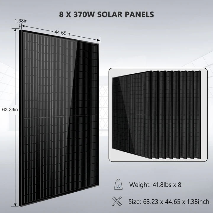 SUNGOLD POWER Off-Grid Solar Kit 6000W 48VDC 120V/240V LifePo4 10.48KWH Power Wall Lithium Battery 8 X 370 Watts Solar Panels SGR-6KL48S