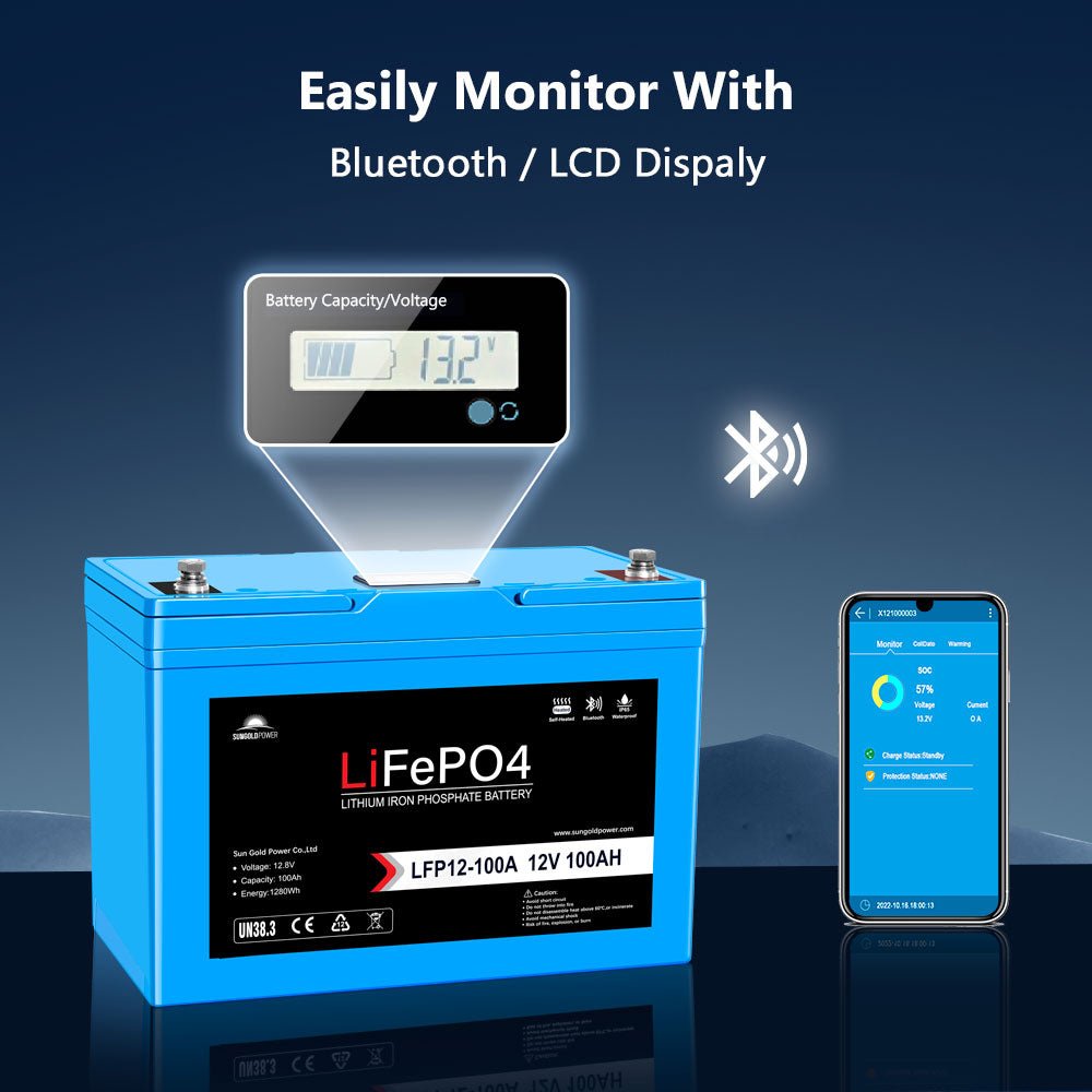12V 100Ah/ 200Ah LiFePo4 Deep Cycle Lithium Battery Bluetooth / Self-Heating / IP65