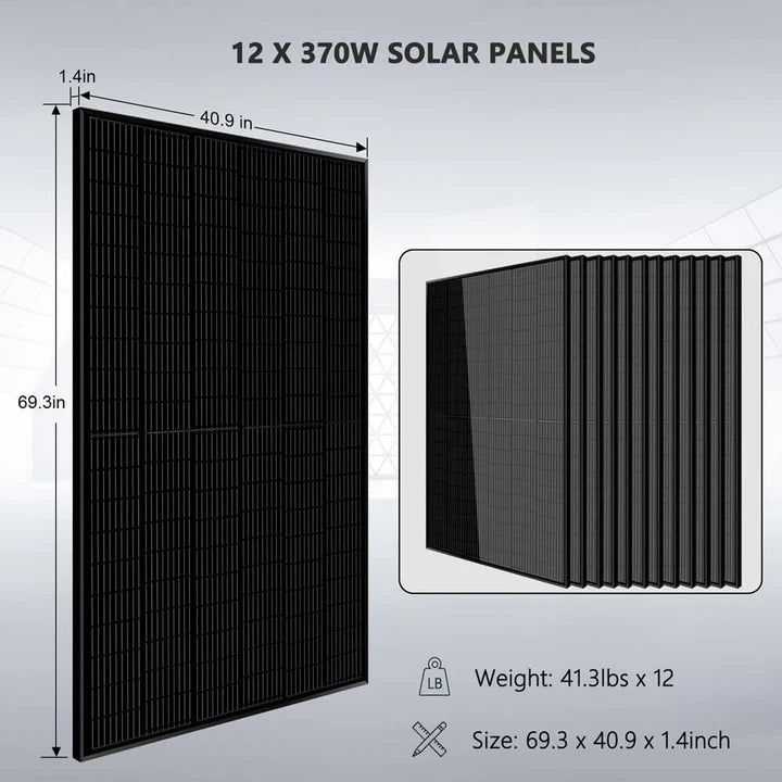 SUNGOLD POWER Off-Grid Solar Kit 13000W 48VDC 120VAC/240V 20.48KWH PowerWall Lithium Battery 12 X 370 Watts Solar Panels SGM-1320M