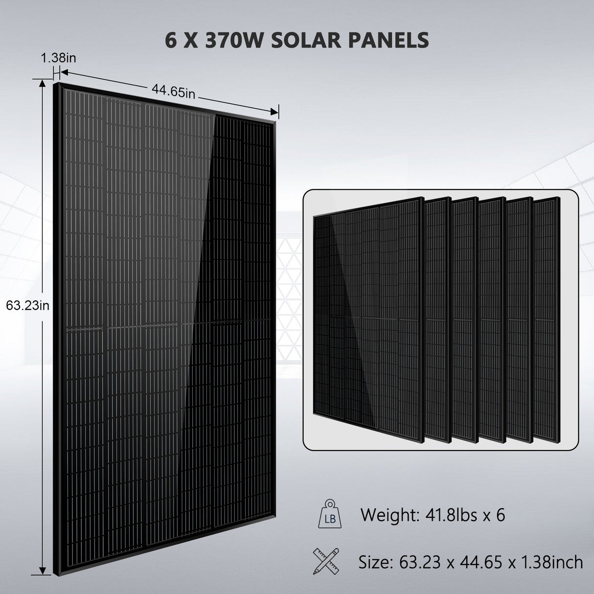 Off Grid Solar Kit 6000W 24VDC 120V/240V LiFePO4 10.24KWH Lithium Battery 6 X 370 Watt Solar Panels SGK-PRO62