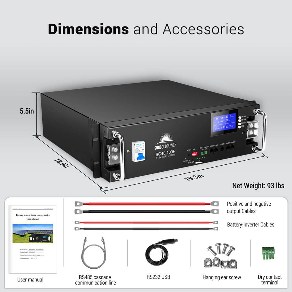 48V 100AH Server Rack LiFePO4 Lithium  Battery SG48100P UL1973  UL9540A