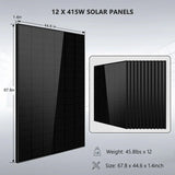 Off-Grid Solar Kits 12kW/15kW/18kW Options 120V/240V with 48v LiFePO4 Lithium Batteries & 415w Solar Panels SGR-18K20E