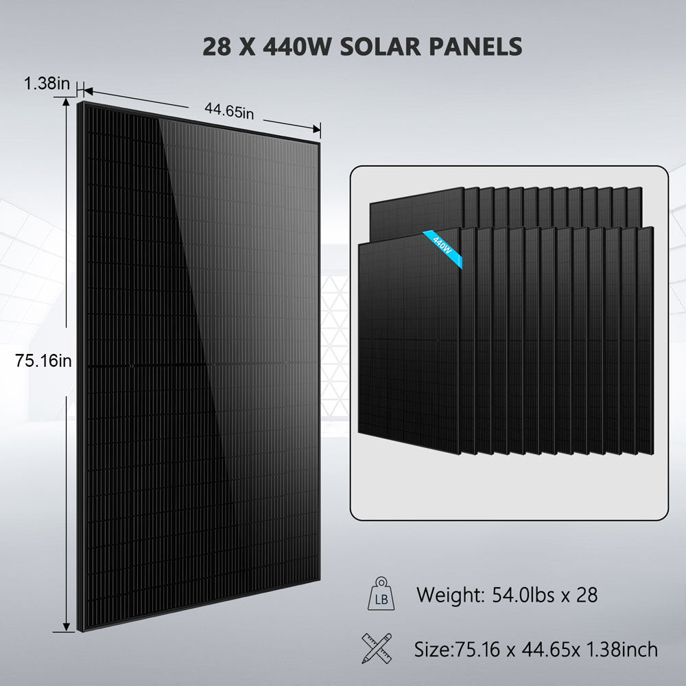 Hybrid Solar Kit 11.4KW 48V Split Phase 30.72KWH Lithium Battery 28 X 450 Watt Solar Panel (Optional) SGH-11N3E