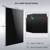 Hybrid Solar Kit 11.4KW 48V Split Phase 30.72KWH Lithium Battery 28 X 450 Watt Solar Panel (Optional) SGH-11N3E