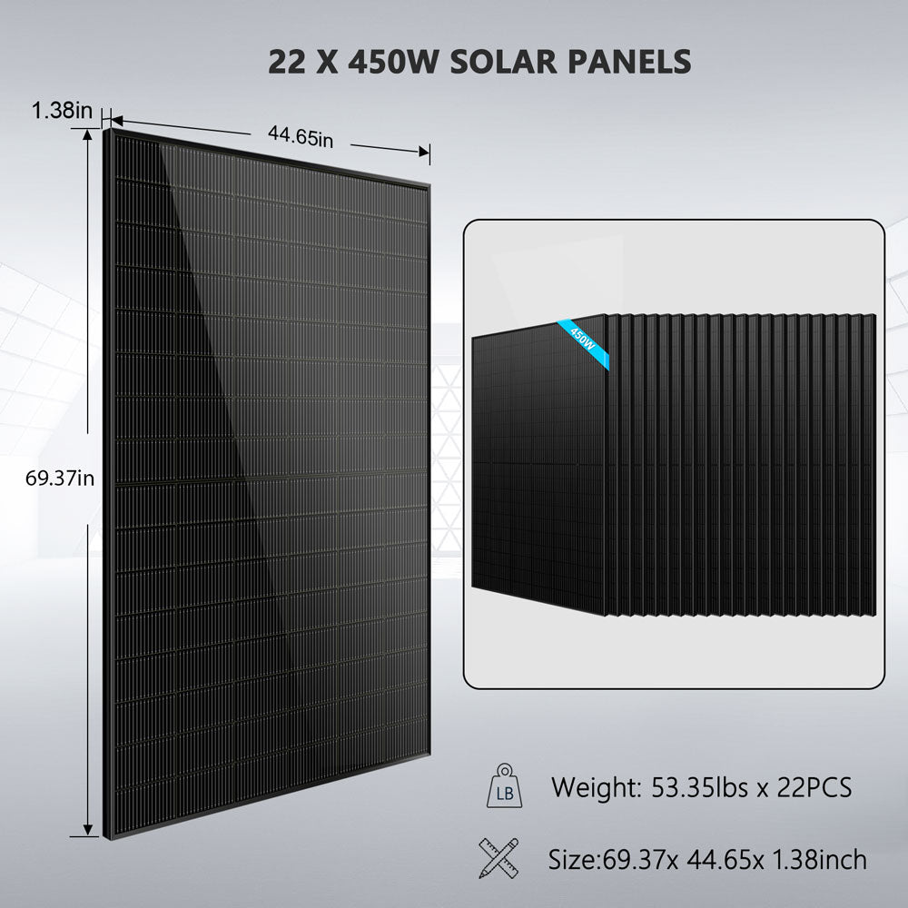 Off Grid Solar Kit 13000W 48VDC 120V/240KWH LiV LifePo4 25.6KWH Lithium Battery 22 X 450 Watts Solar Panels SGR-13K25E