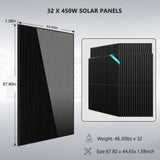 OFF GRID SOLAR KIT 20KW 48VDC 120V/240V LIFEPO4 30.72KWH-32.14KWH LITHIUM BATTERY 32 X 450 WATTS SOLAR PANELS SGR-20K30E