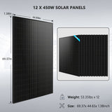 Off-Grid Solar Kit 10KW 48VDC 120V/240V LifePo4 20.48KWH Lithium Battery 12 X 450 Watts Solar Panels SGR-10K20E