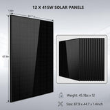Off Grid Solar Kit 10000W 48VDC 120VAC/240V 20.48KWH Powerwall Lithium Battery 12 X 415 Watts Solar Panels SGM-10M2T