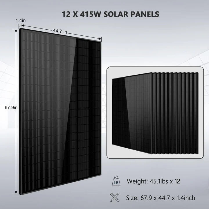 SUNGOLD POWER Off Grid Solar Kit 10000W 48VDC 120VAC/240V 20.48KWH Powerwall Lithium Battery 12 X 415 Watts Solar Panels SGM-10M2T
