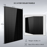 Off-Grid Solar Kit 8000W 48VDC 120V/240V LifePo4 10.24KWH-16.07KWH Lithium Battery 8 X 415 Watts Solar Panels SGR-8K10E