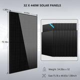 OFF GRID SOLAR KIT 20KW 48VDC 120V/240V LIFEPO4 30.72KWH-32.14KWH LITHIUM BATTERY 32 X 450 WATTS SOLAR PANELS SGR-20K30E
