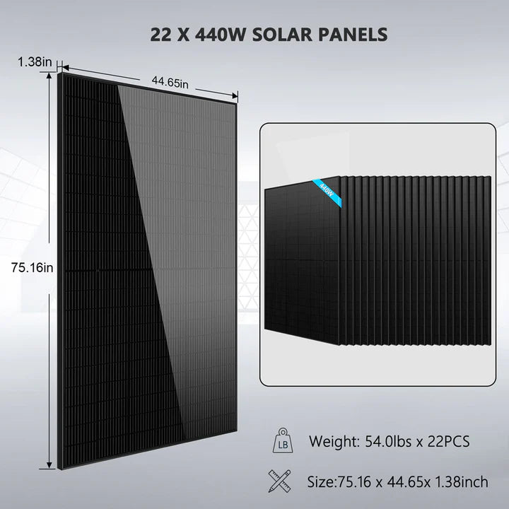 SUNGOLD POWER Off Grid Solar Kit 13000W 48VDC 120V/240V LifePo4 25.6KWH Lithium Battery 22 X 440 Watts Solar Panels SGR-13K25E