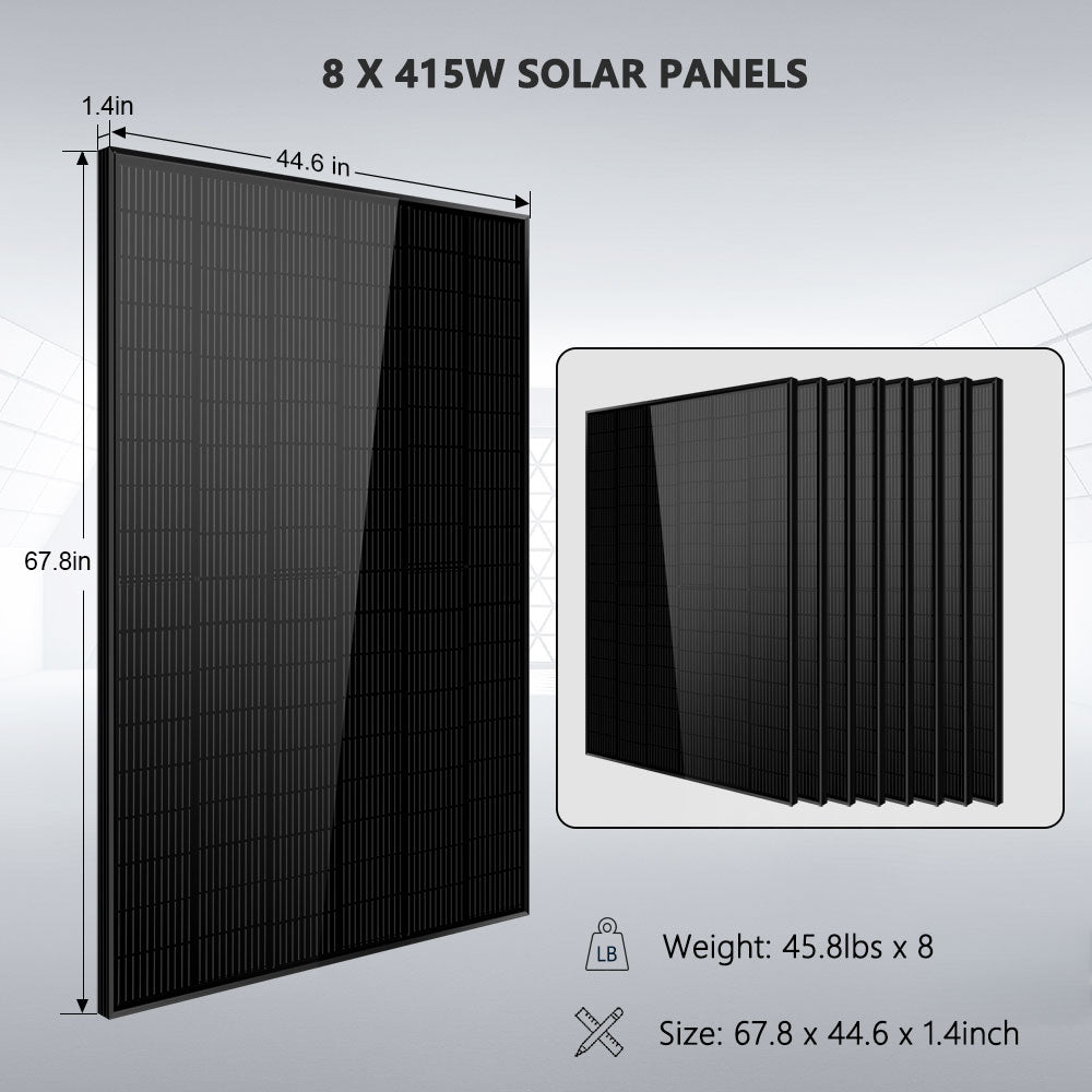 Off-Grid Solar Kit 6500W 48VDC 120/240VAC LifePo4 10.24KWH Lithium Battery 8 X 415W Solar Panels SGR-6510E