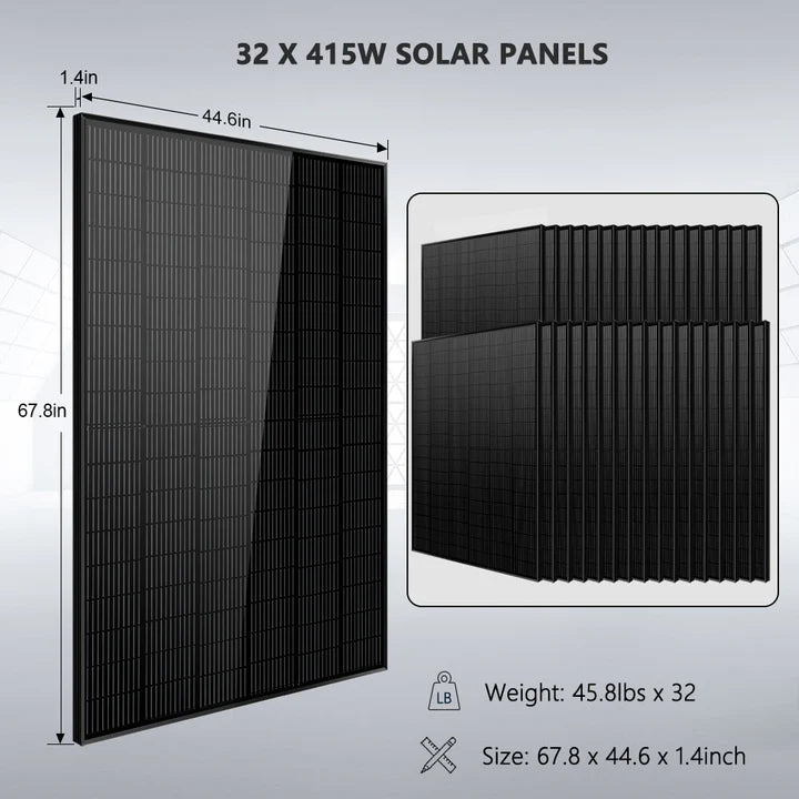 SUNGOLD POWER OFF GRID SOLAR KIT 16KW 48VDC 120V/240V LIFEPO4 25.6KWH LITHIUM BATTERY 32 X 415 WATTS SOLAR PANELS SGR-16K25E