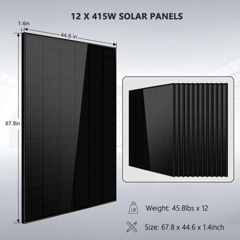 Off-Grid Solar Kit 8000W 48VDC 120V/240V LifePo4 10.24KWH-16.07KWH Lithium Battery 8 X 415 Watts Solar Panels SGR-8K10E