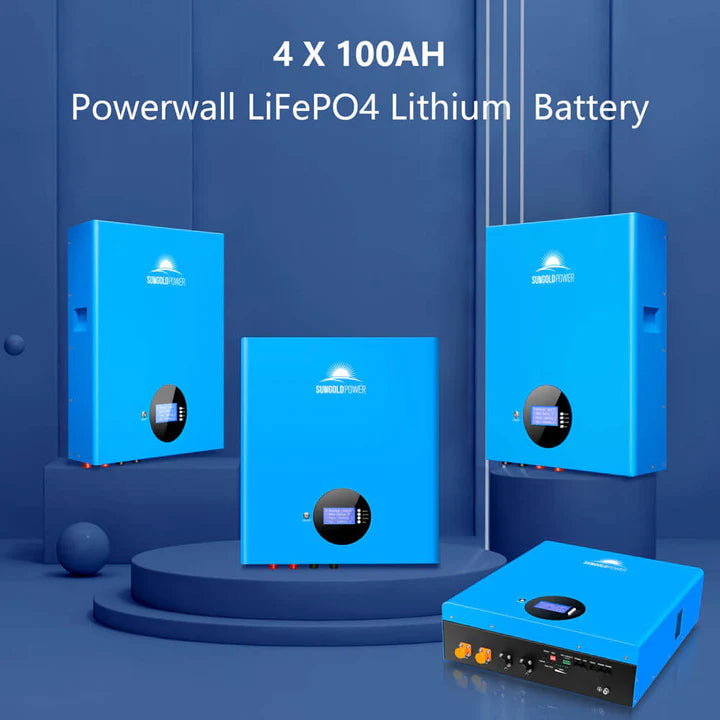 SUNGOLD POWER OFF GRID SOLAR KIT 10 X 550 WATTS SOLAR PANELS 4 X 5.12KWH POWERWALL LITHIUM BATTERY 10KW SOLAR INVERTER 48VDC 120V/240V SGM-10K20