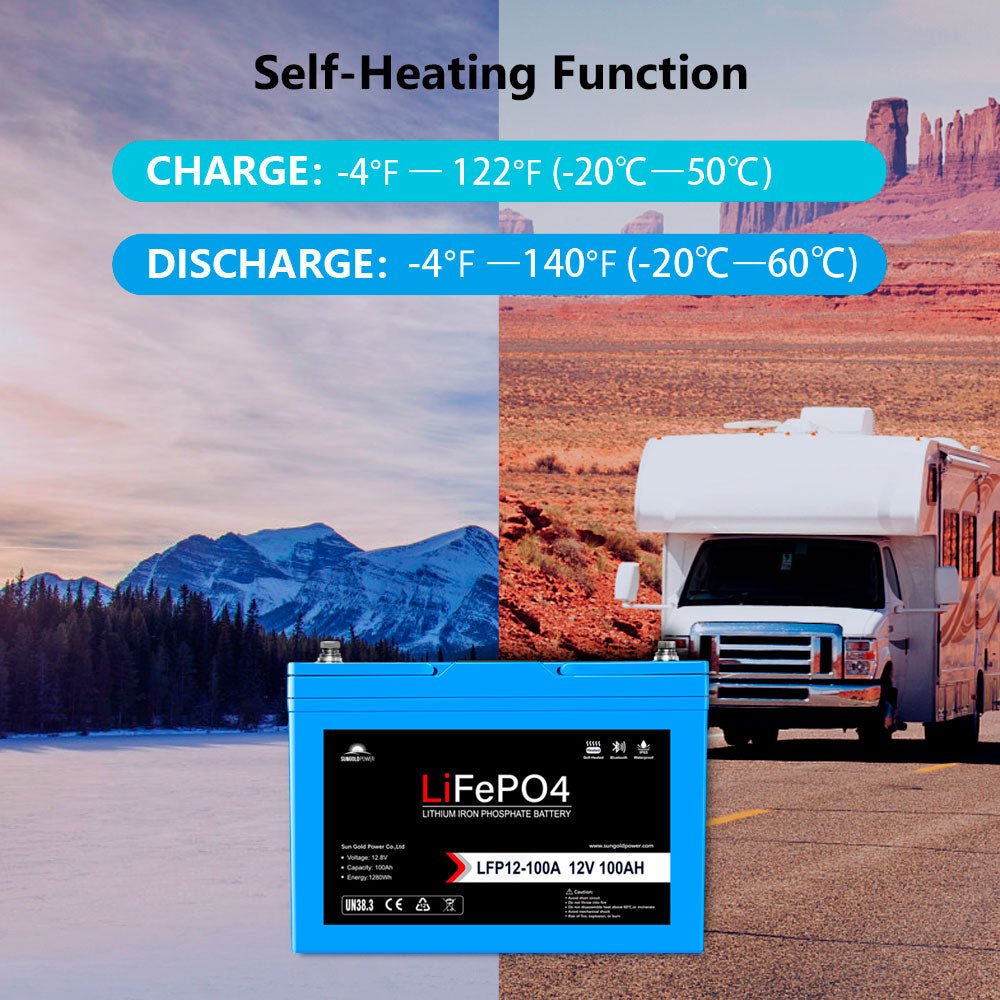 12V 100Ah/ 200Ah LiFePo4 Deep Cycle Lithium Battery Bluetooth / Self-Heating / IP65