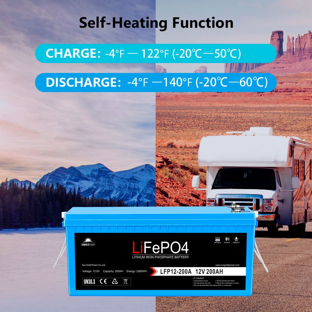 12V 100Ah/ 200Ah LiFePo4 Deep Cycle Lithium Battery Bluetooth / Self-Heating / IP65