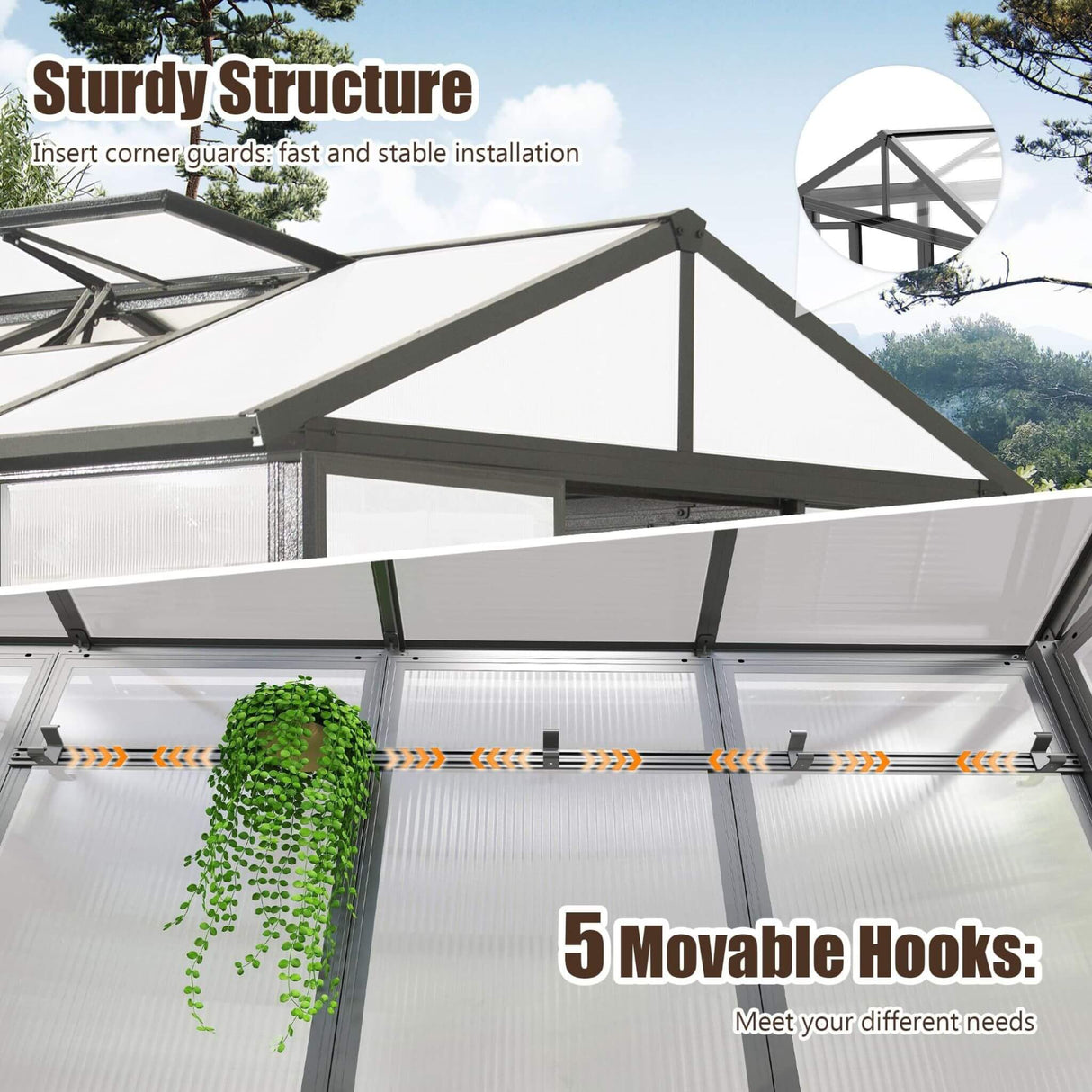 [06X08FT] Heavy-Duty Outdoor Polycarbonate Greenhouse With Fully Automatic Temperature Control Vent (SAK51892)