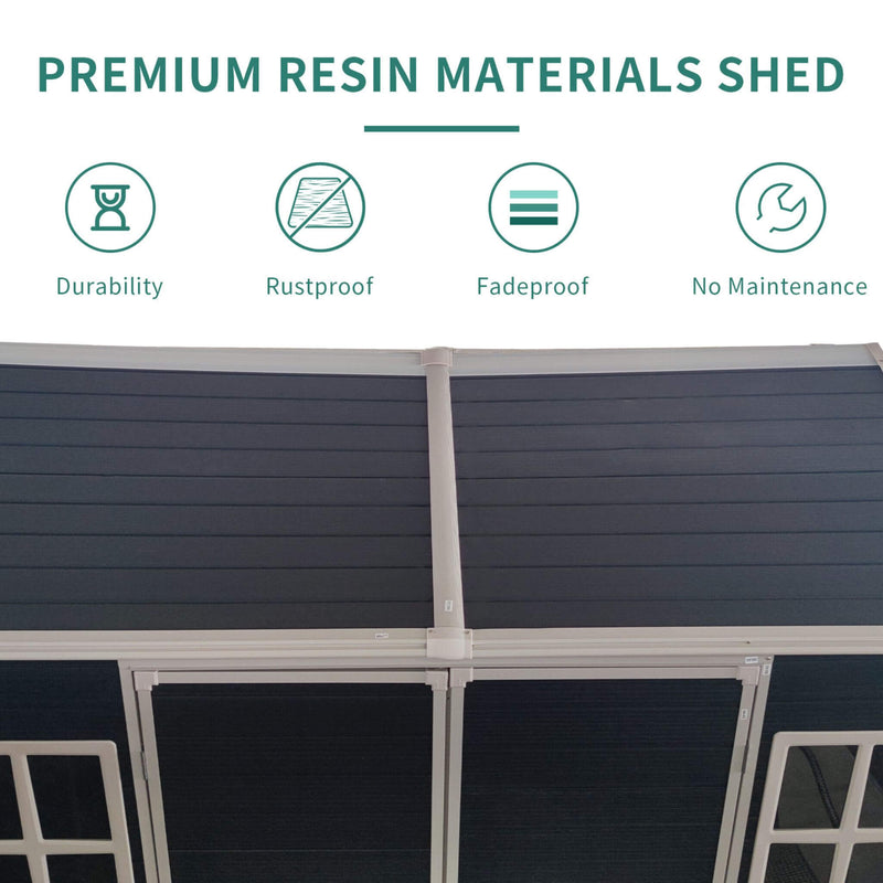 [06x08FT] Outdoor Resin Patio Garden Shed With Floor, 2 Windows, And Lockable Doors (SAK54953)