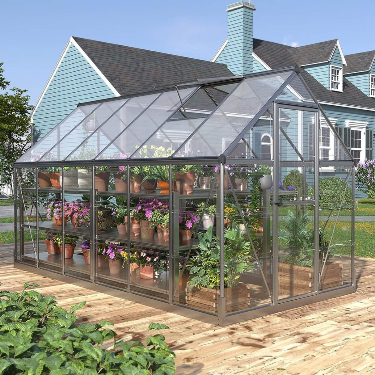 [06X12FT] Heavy-Duty Outdoor Aluminum Polycarbonate Walk-In Greenhouse With Lockable Hinged Door (SAK85247)