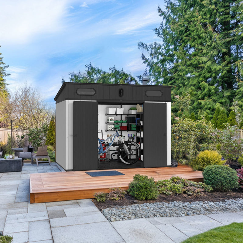 [07X10FT] Heavy Duty Weather-Resistant Polypropylene Storage Shed With Floor And Reinforced Steel Frame (SAK67455)