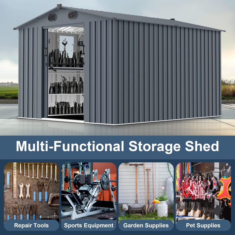 [08x10FT] Large Outdoor Metal Storage Tool Shed With Window And Lockable Doors (SAK32987)