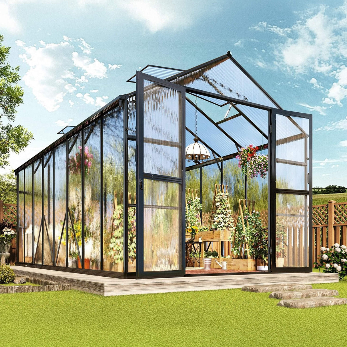 [08x16FT] Premium Polycarbonate Outdoor Walk-In Patio Greenhouse With Double Swing Doors, 4MM (SAK79206)