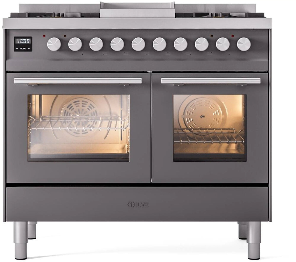 ILVE Professional Plus II 40-Inch Freestanding Natural Gas Dual Fuel Range with 6 Sealed Burner in Matte Graphite (UPD40FWMPMG)