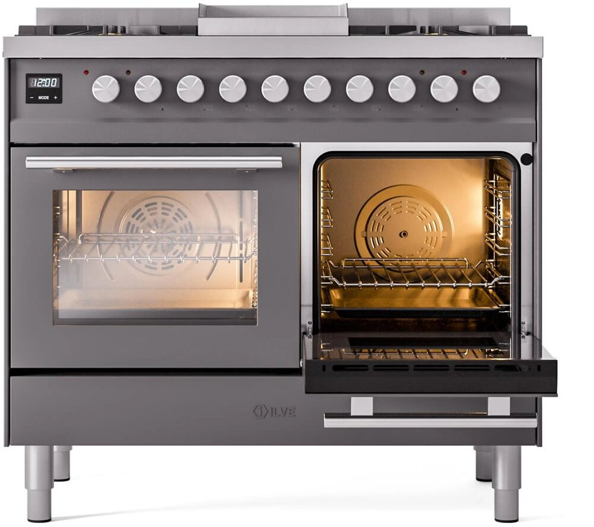 ILVE Professional Plus II 40-Inch Freestanding Natural Gas Dual Fuel Range with 6 Sealed Burner in Matte Graphite (UPD40FWMPMG)