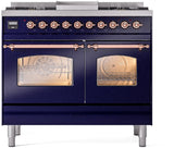 ILVE Nostalgie II 40-Inch Dual Fuel Freestanding Range in Midnight Blue with Copper Trim (UPD40FNMPMBPLP)
