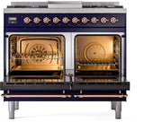 ILVE Nostalgie II 40-Inch Dual Fuel Freestanding Range in Midnight Blue with Copper Trim (UPD40FNMPMBPLP)